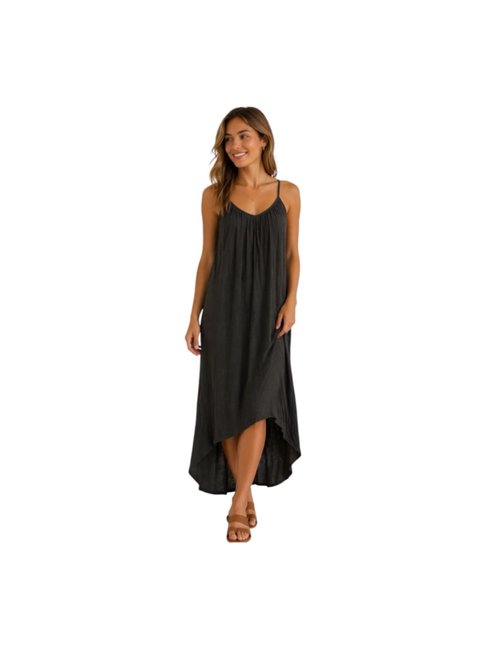 JJ Winks Charcoal Gray Ribbed Midi Dress Size L Built-In Bra Lounge Dress